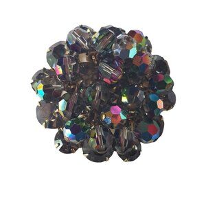 Vintage Juliana DeLizza Elster Beaded Brooch Smoky Rhinestones